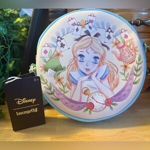 Disney Loungefly Alice in Wonderland Round Crossbody Bag NWT Blue Floral